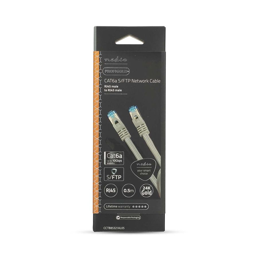 Nettverkskabel Cat6 S/FTP, 10 Gbps, Flettet / PVC, 0,5m, Profigold