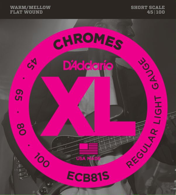 Hovedbilde D'addario ECB81S El-bass Flat Wound Chromes 045-100 Short Scale