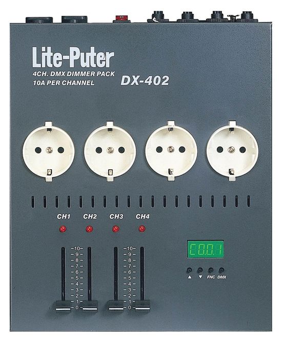 Hovedbilde Liteputer DX-402A 4-kanals dimmer, 5-pin 2 x 16A innganger, 4 fadere