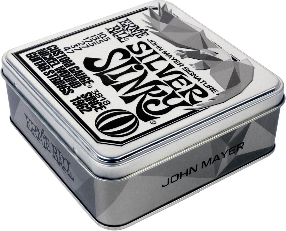 Ernie Ball EB-3818 John Mayer Signatur Strenger, Silver Slinky, 10.5-47, Tin Pack (3 sett)