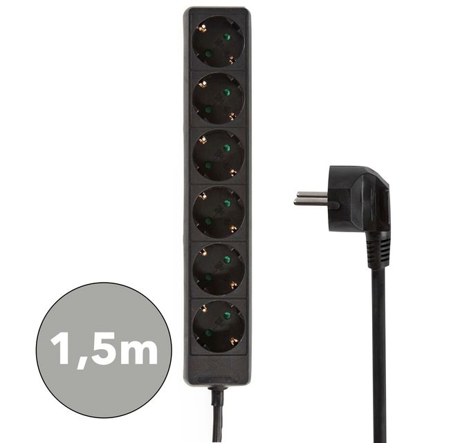 Hovedbilde Nedis 6-veis strømforgrener, 1,5m, Sort