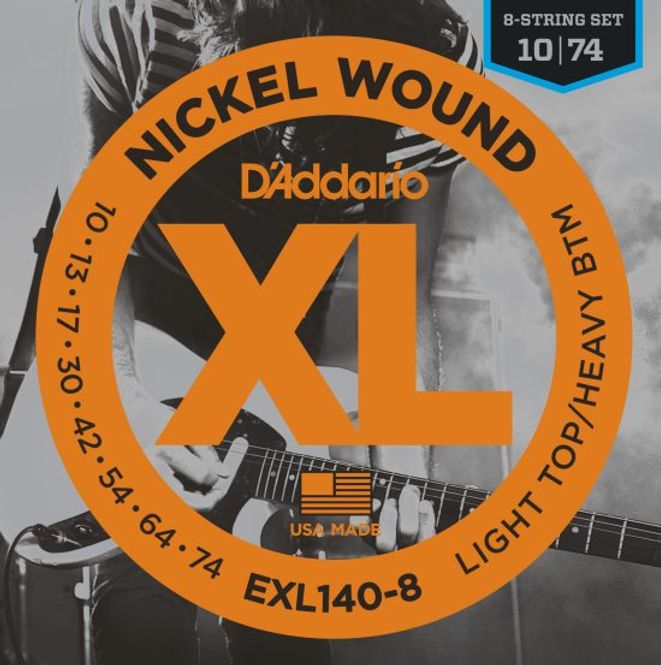 Hovedbilde D'addario EXL140-8 El-gitar Nickel Wound 010-074 (8 strengs sett)