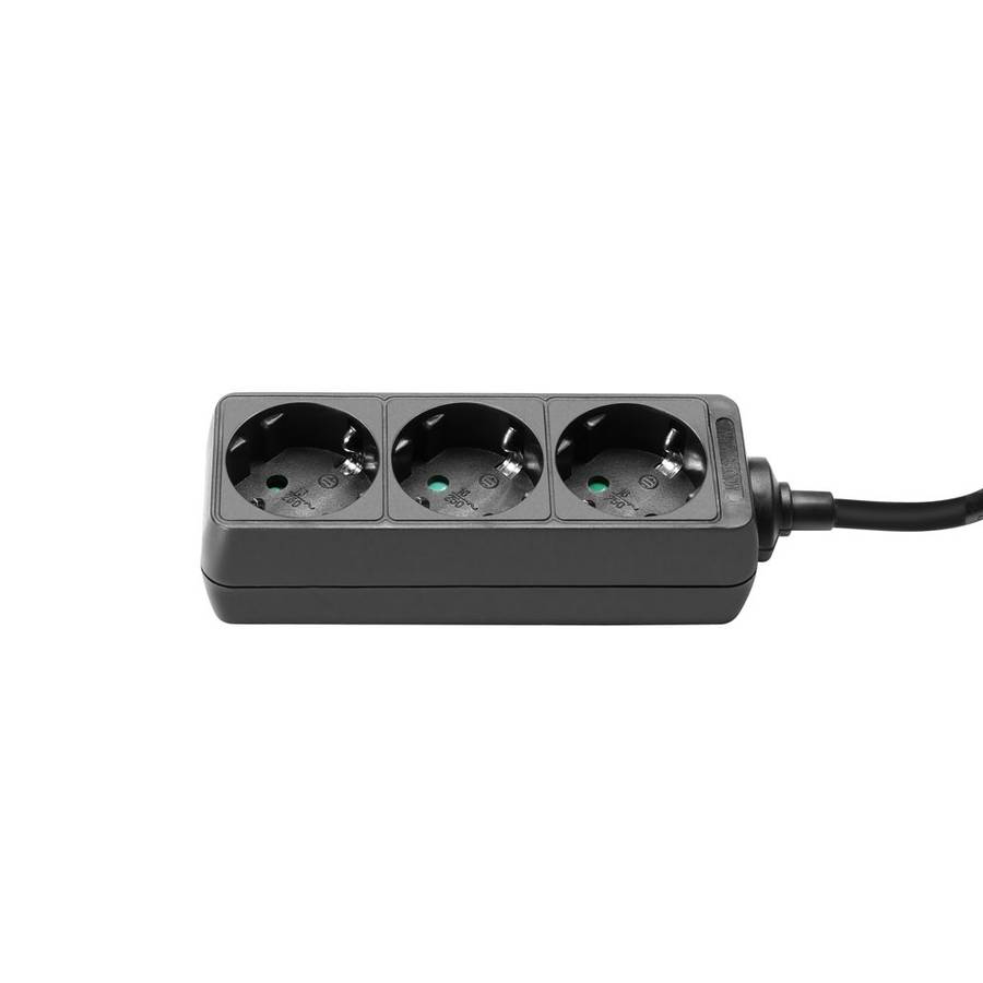 Adam Hall 3-Outlet Power Strip, Strømforgrener med 3 uttak, sort, 3M