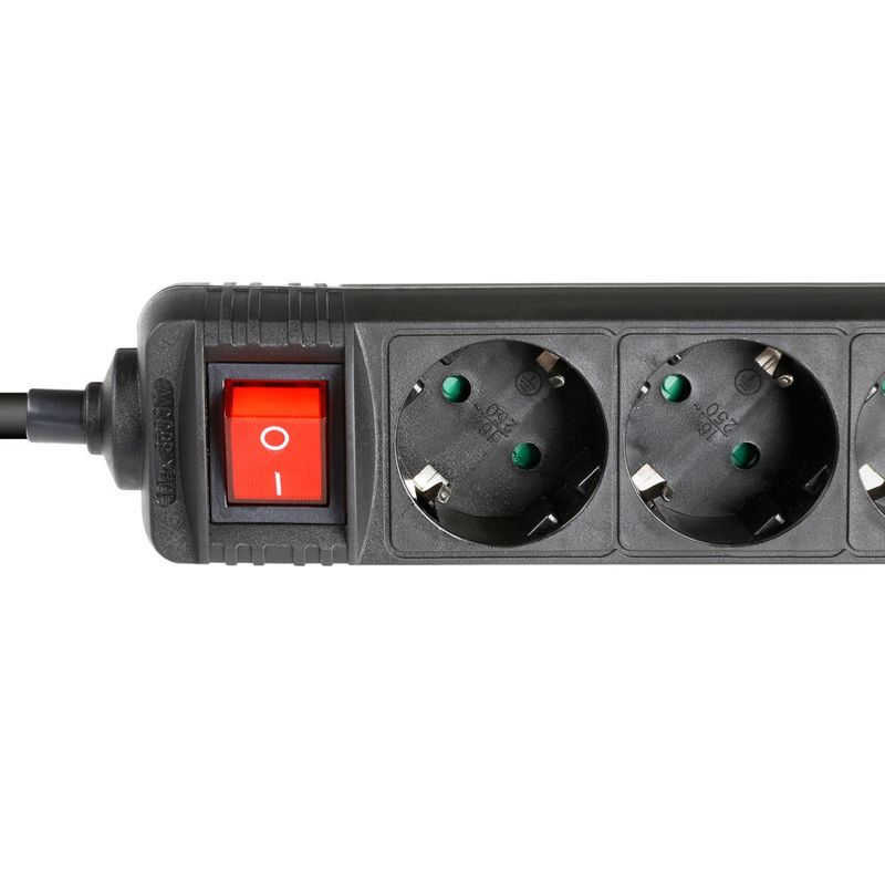 Adam Hall 8747S3, 3 Kontakters strømforgrener med av/på bryter, 1,4m kabel, Sort