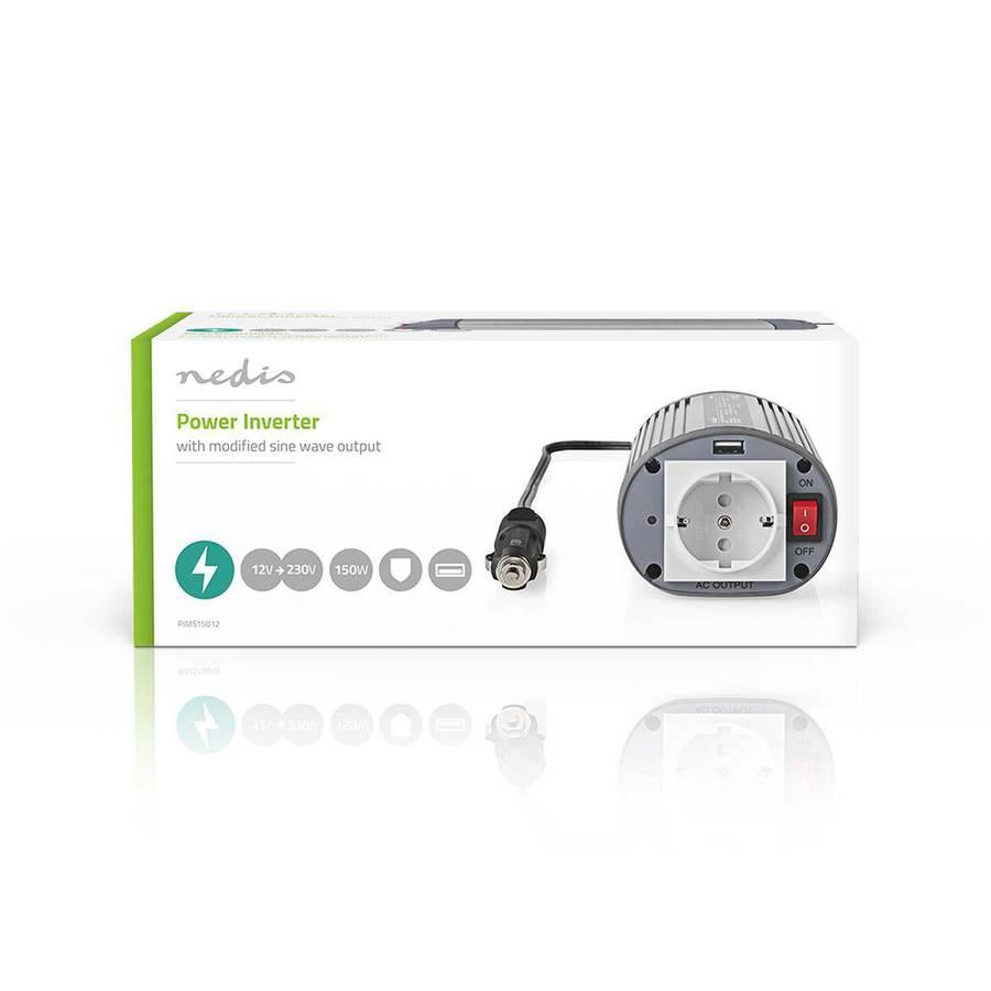 Nedis Power Inverter, Strmomformer fra 12V DC til 230V, 1 x USB port - Topp effekt: 300W - PIMS15012