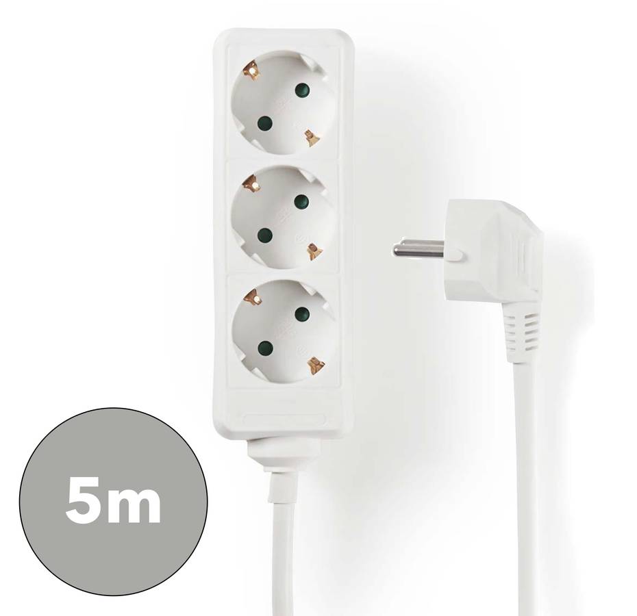 Nedis 3-veis strømforgrener, 5m