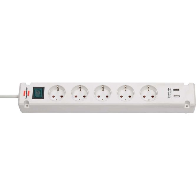 Hovedbilde Brennenstuhl Bremounta Strømforgrener 5-way + 2x USB, 3m, Hvit, -for montering