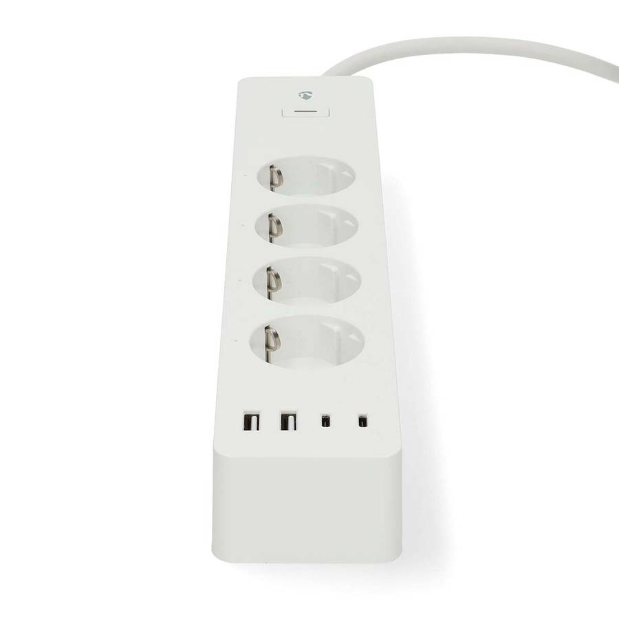 SmartLife Wi-Fi 4-veis strømforgrener, 4 USB A/C-porter, 16A, 3680W, 2m kabel