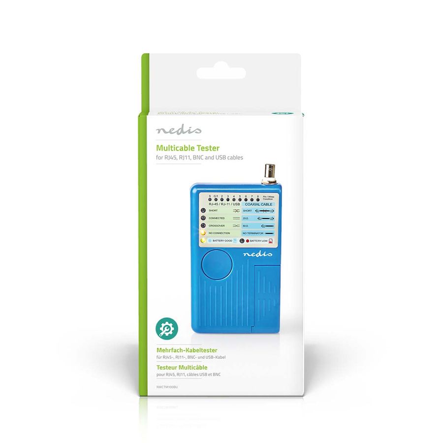 Nedis Multifunksjonell  Kabeltester for RJ45-, RJ11-, BNC- og USB-A-B-kabler