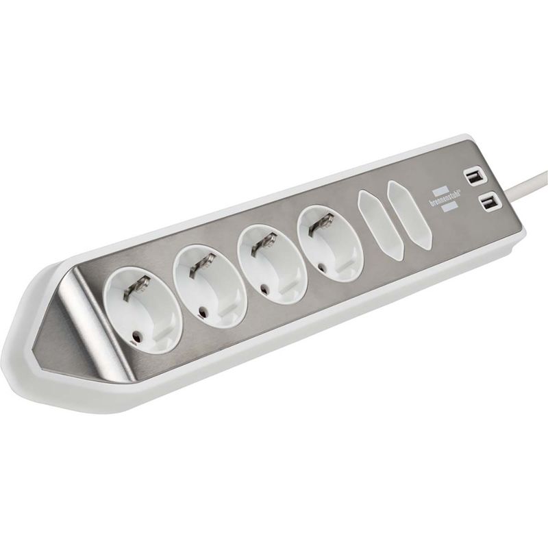 Brennenstuhl Estilo Desktop-Power, 6-veis strømforgrener, 2 USB-porter, Sølv/Hvit