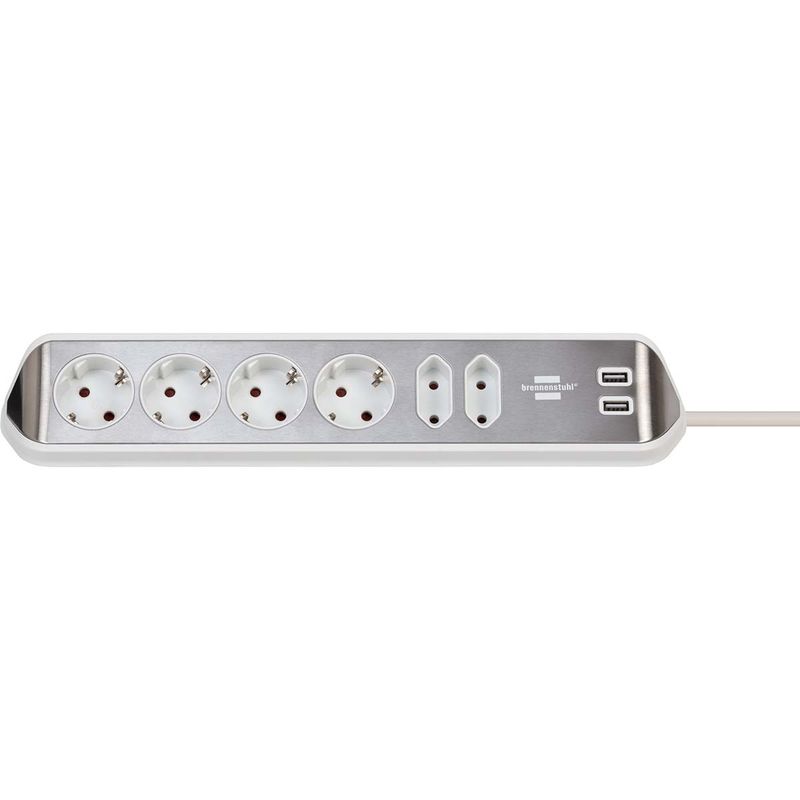 Brennenstuhl Estilo Desktop-Power, 6-veis strømforgrener, 2 USB-porter, Sølv/Hvit