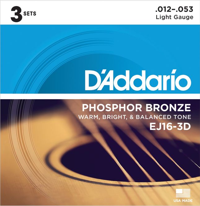 Hovedbilde D'addario EJ16-3D Western Phosphor Bronze 012 - 053 (3-pack)