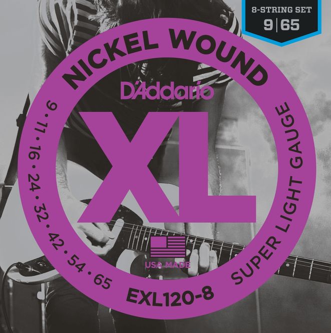 Hovedbilde D'addario EXL120-8 El-gitar Nickel Wound 009-065 (8-Strängset)