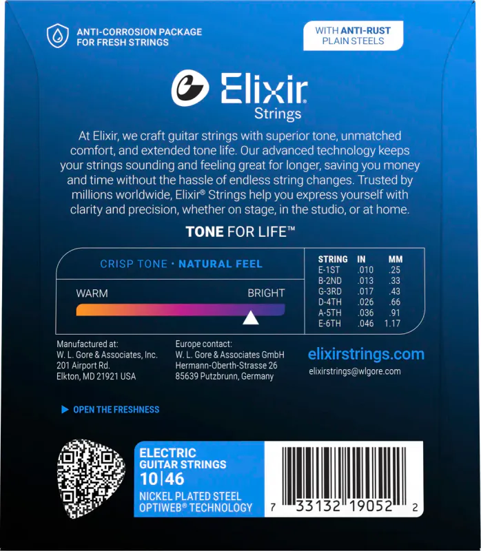 Elixir 19052 Electric Nickel Plated Steel Optiweb 010-046