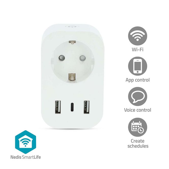 Hovedbilde SmartLife Wi-Fi Smart Plug med energimåler, 1x USB-C + 2x USB, 3680 W