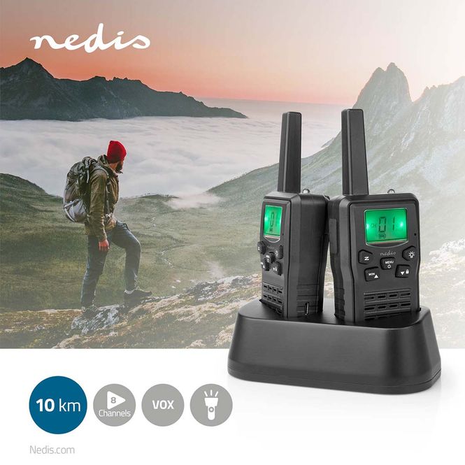 Hovedbilde Nedis Walkie-Talkie Set m/ladestasjon, Opp til 10 km, 8 kanaler