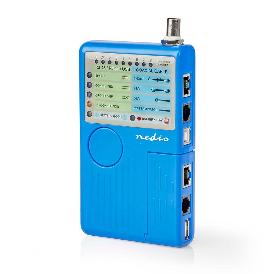 Nedis Multifunksjonell  Kabeltester for RJ45-, RJ11-, BNC- og USB-A-B-kabler