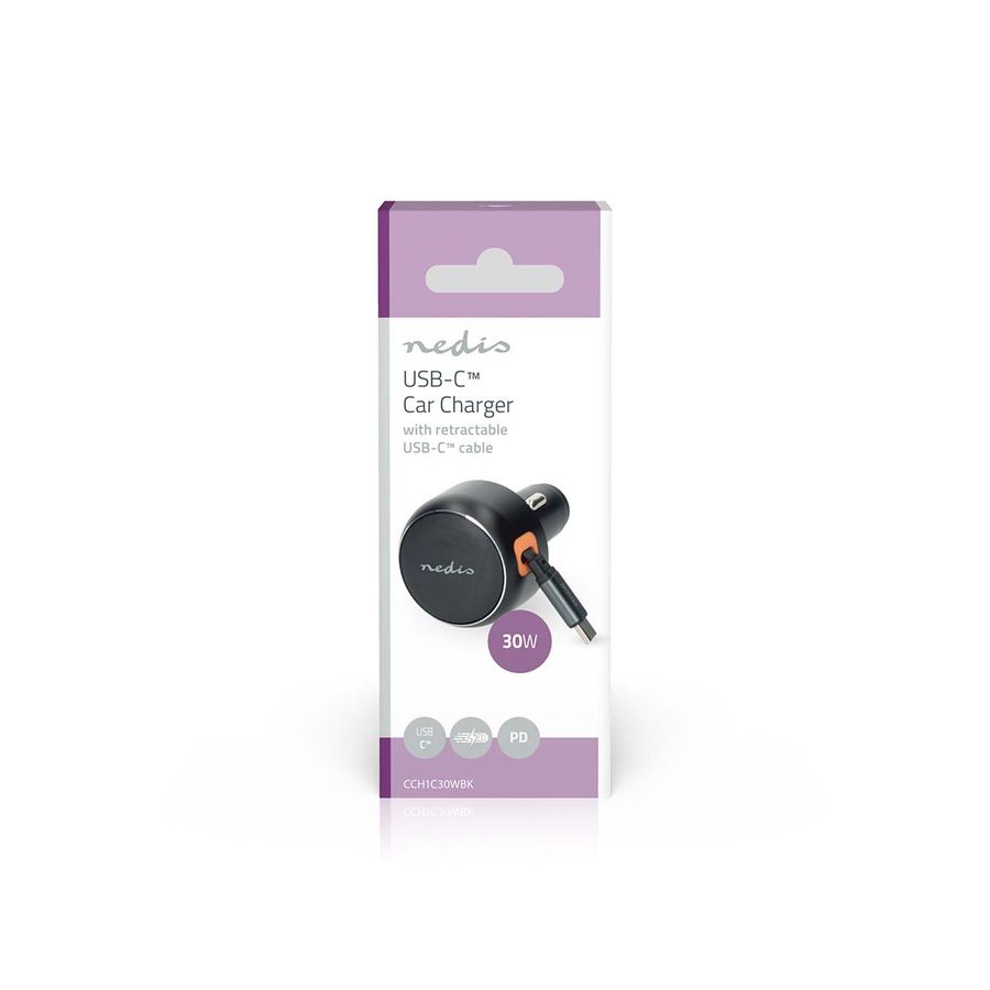 Nedis Billader 30W, 3.0A, Uttrekkbar USB-C-kabel, 0.70m