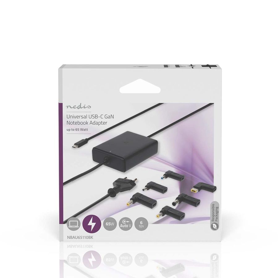 Nedis Notebook Adapter, 65W, 5/9/12/15/20V DC, 2.4/3.0/3.25 A