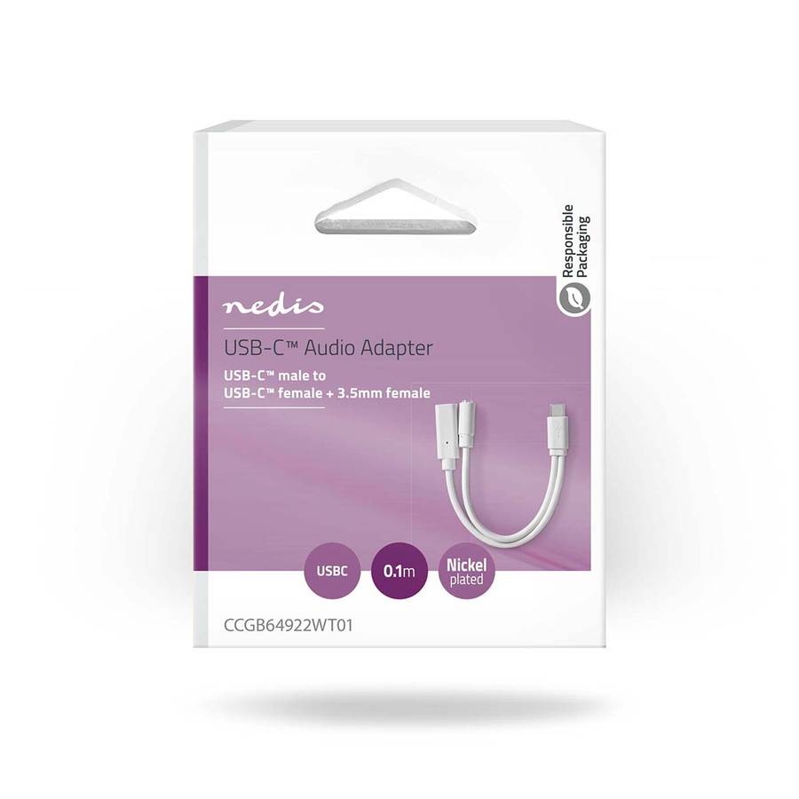 Nedis USB-C Adapter - lading og lytting av musikk på mobil, pad, PC/Mac