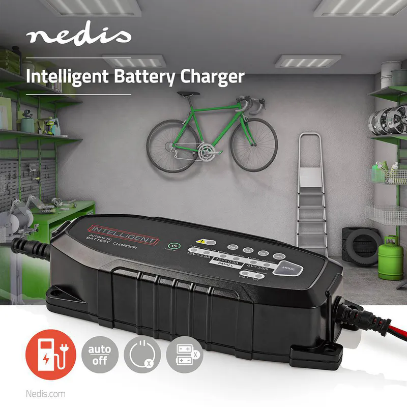 Nedis 8-trinns intelligent batteri og vedlikeholdslader for kjøretøy