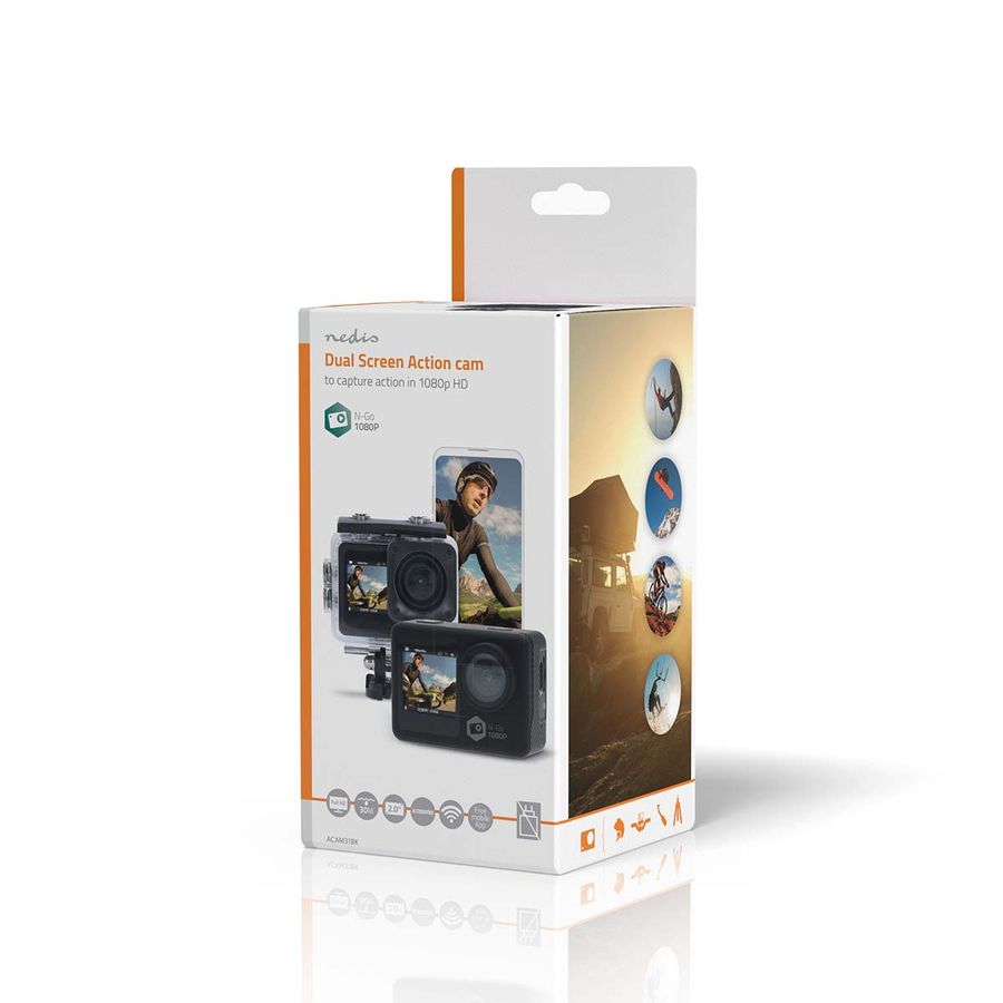 Nedis Actionkamera Dobbel Skjerm, 1080p@30fps, 12 MPixel, WiFi, HD, vanntett opptil 30M