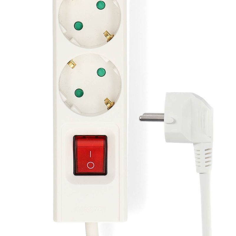 Nedis 5-veis strømforgrener, 3680W, USB-A og C lading, 1,5m kabel,  Av/på-bryter, hvit