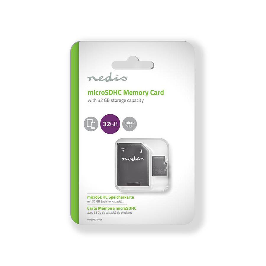 Nedis microSDHC Minnekort, 32 GB, 90 MB/s, AD adapter inkludert