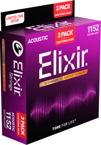 Hovedbilde Elixir 16564 Acoustic 80/20 Bronze NANOWEB 011-052 3-pack