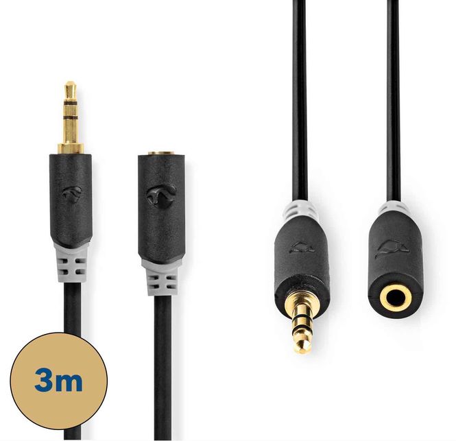 Hovedbilde Nedis Stereo Forlengelseskabel 3.5mm, gull belagt - 3 meter