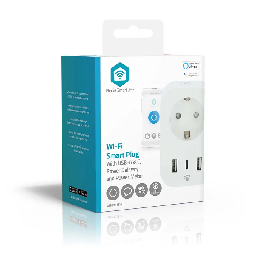 SmartLife Wi-Fi Smart Plug med energimåler, 1x USB-C + 2x USB, 3680 W