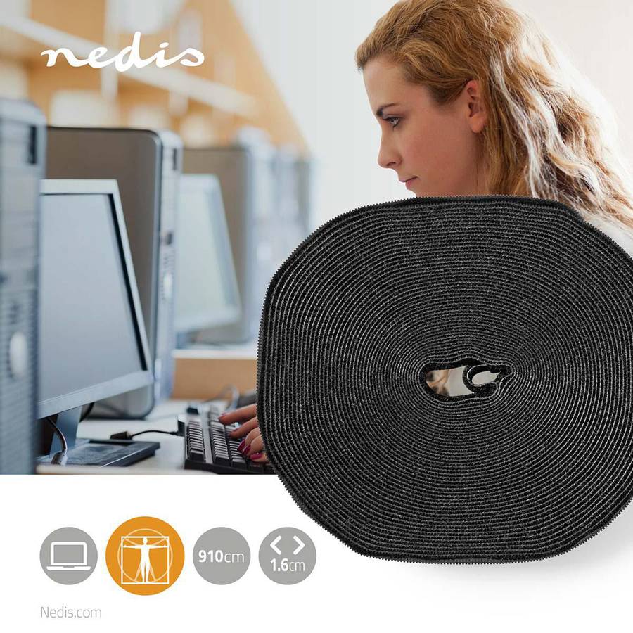 Nedis Velcro Cable Roll, 910cm borrelåsbånd som kan klippes til ønsket lengde
