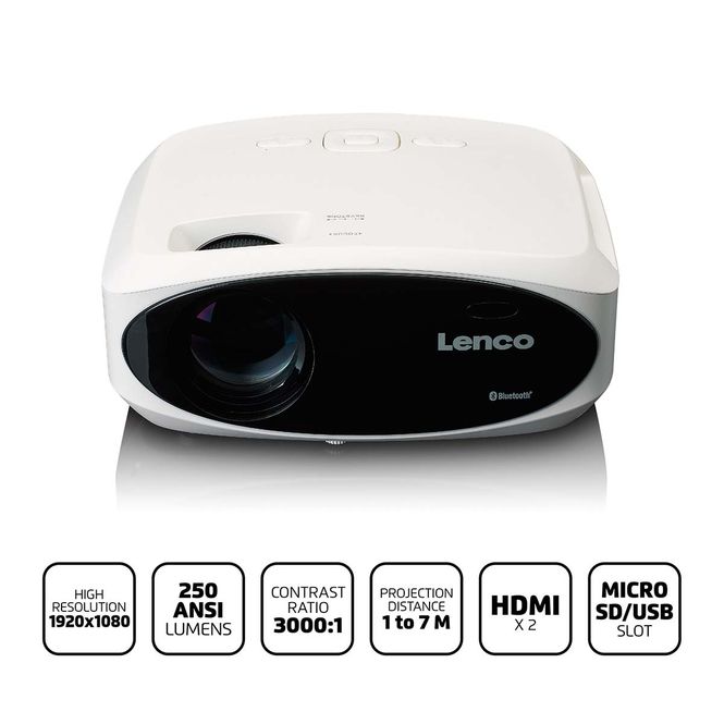 Hovedbilde Lenco Full HD 1080P LCD-projektor med Bluetooth, 250 ANSI-lumen (9000 lumen)