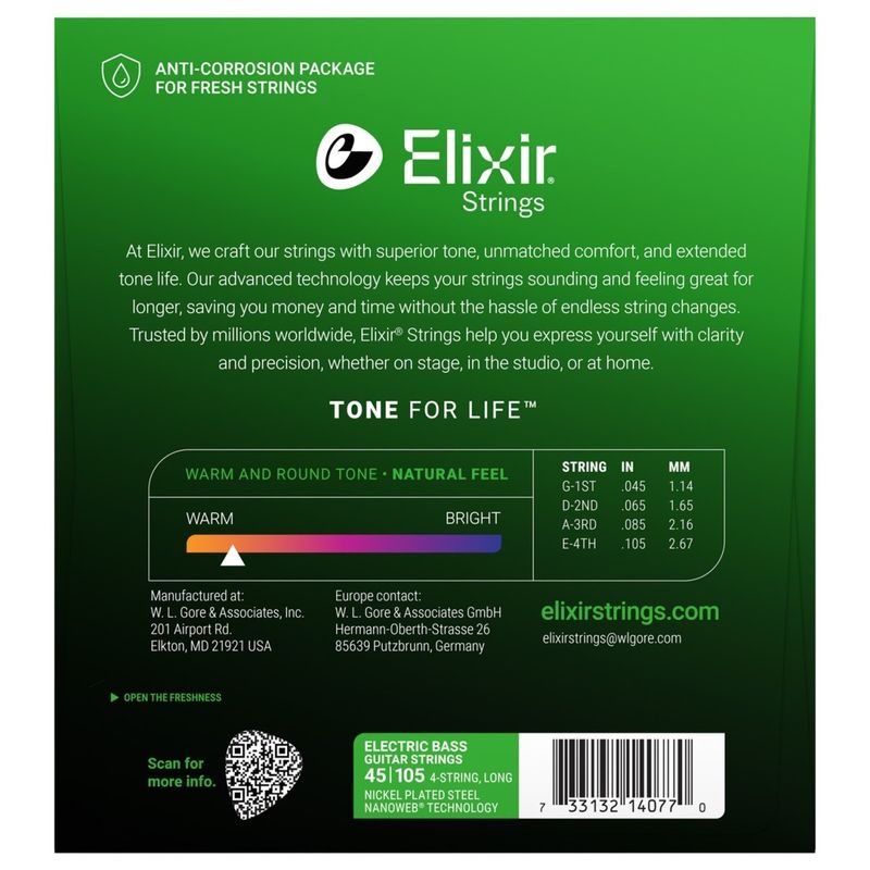 Elixir 14077 Electric Bass Nickel Plated Steel NANOWEB 045-105