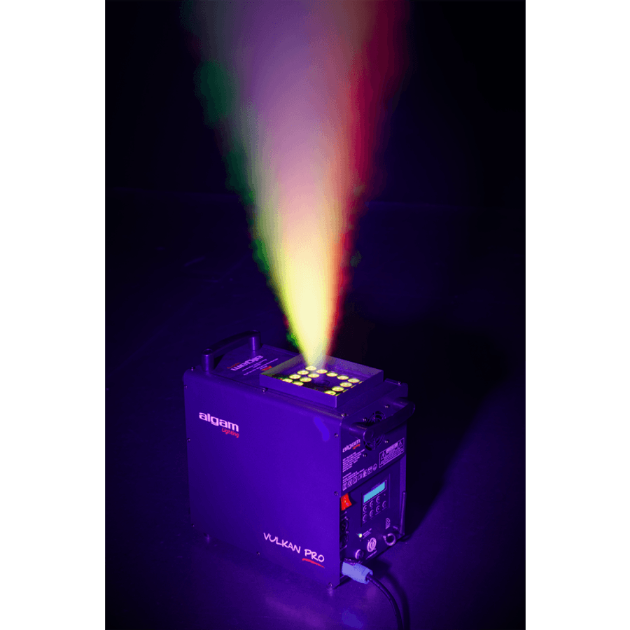 Algam Lighting VULKAN PRO Vertical-horizontal røykmaskin m/24x3W RGB LEDs, Trådløs DMX