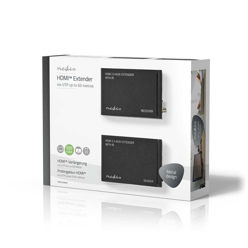 Nedis HDMI Extender over CAT6, Opp til 60.0m, 4K@60Hz, 18 Gbps