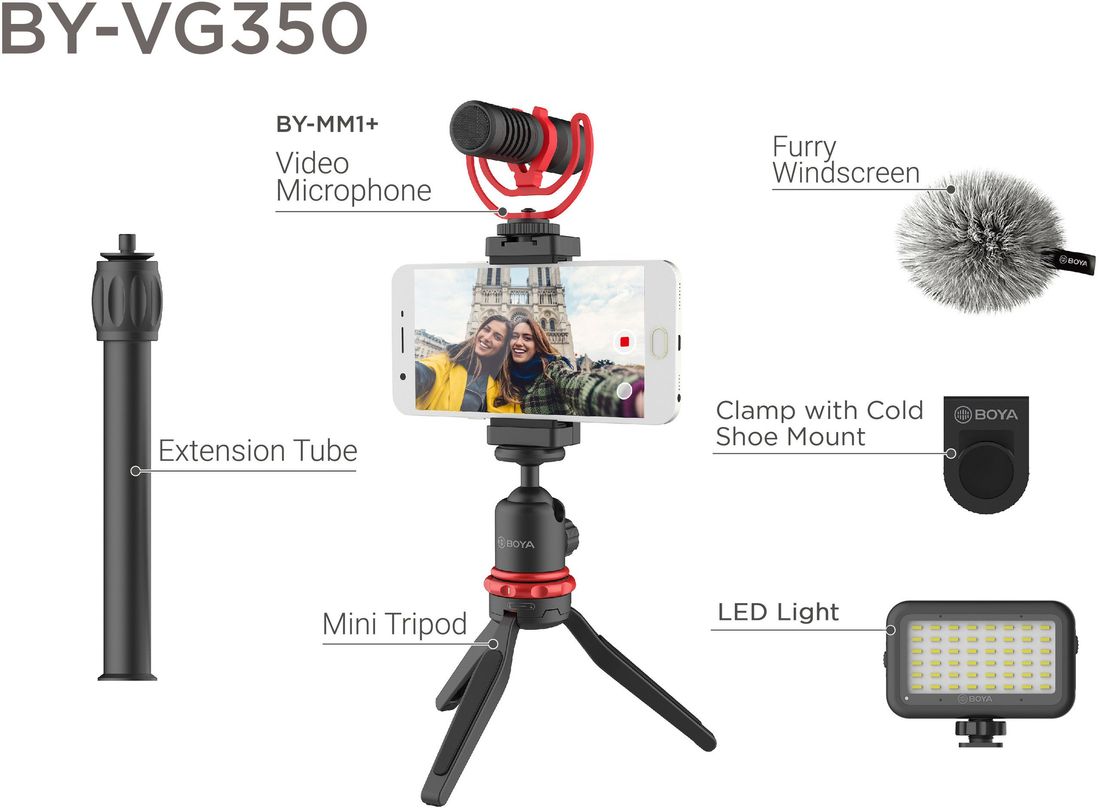 BOYA BY-VG350 vlogging kit med mikrofon og LED-lys