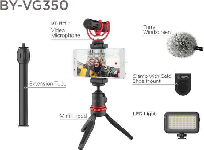 Hovedbilde BOYA BY-VG350 vlogging kit med mikrofon og LED-lys