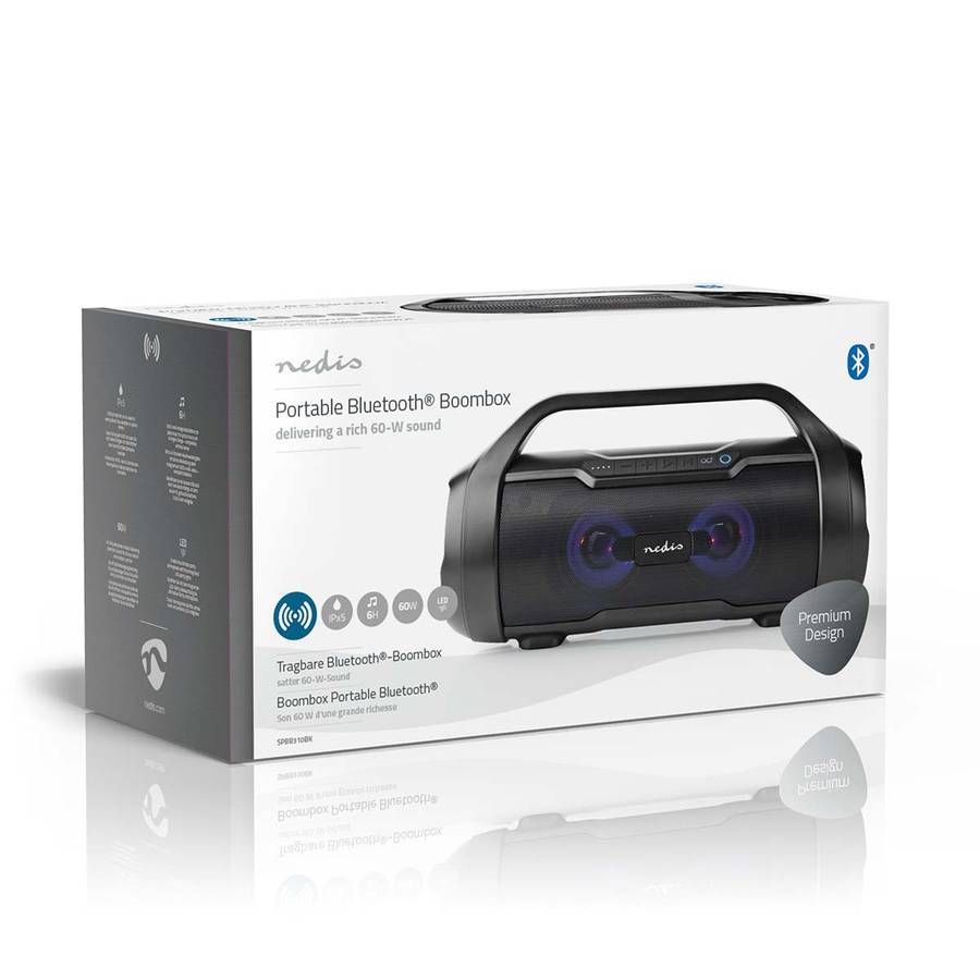 Nedis Bluetooth Party Boombox med Party lys, IPX5, 60/120W