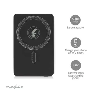 Hovedbilde Nedis tr&aring;dl&oslash;s lading - Power Bank 5000 mAh, 2-i-1 for &aring; lade telefonen raskt med og uten kabel
