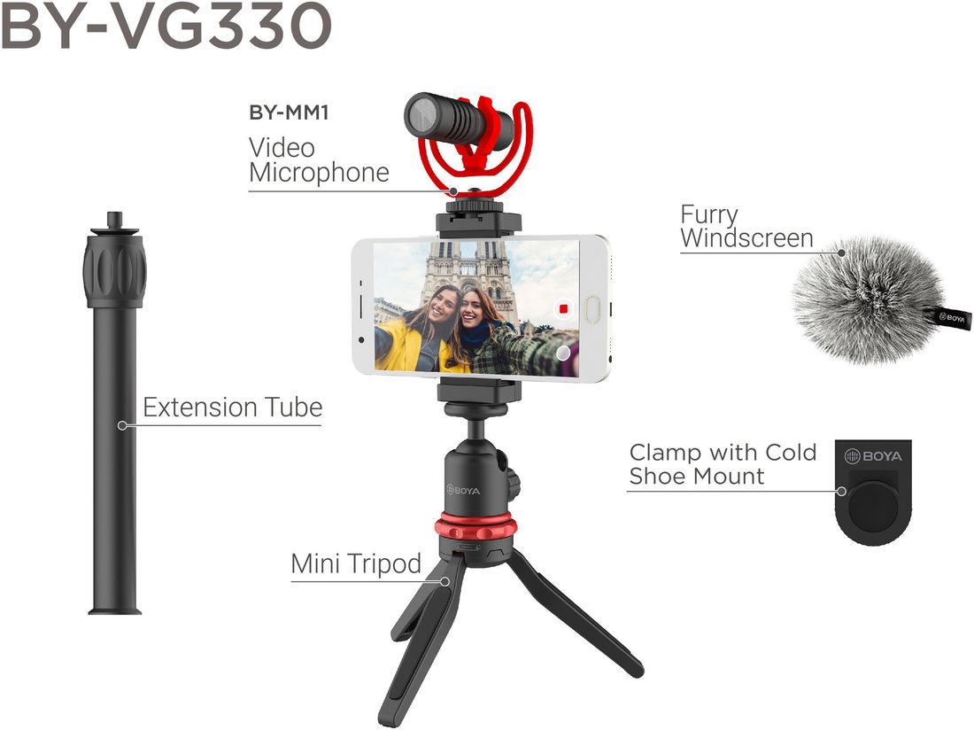 BOYA BY-VG330 Livestream Kit, mikrofon og stativ