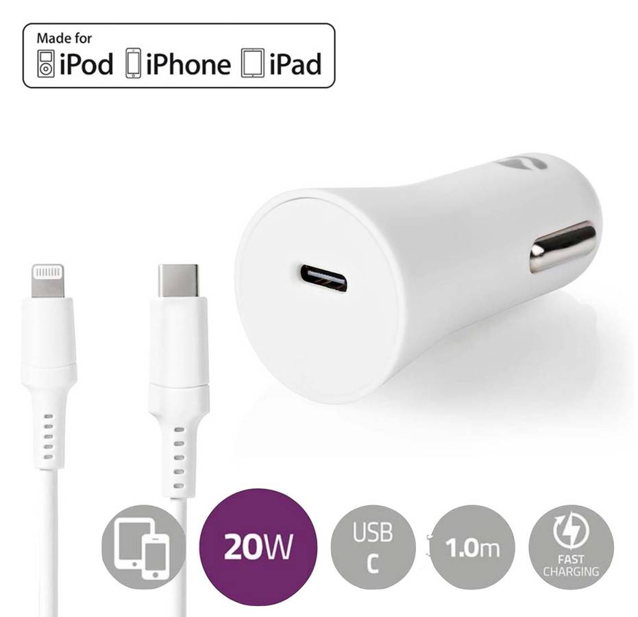 Nedis Billader 20W, Fast Charging, USB-C, Inkludert Lightning-kabel, Apple-sertifisert