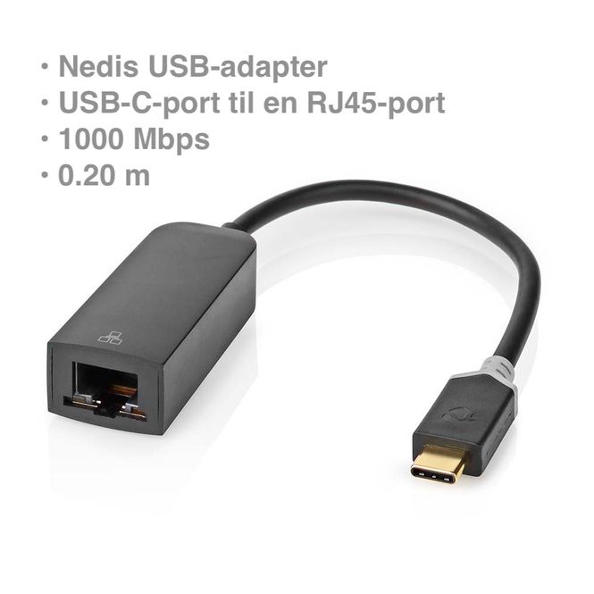 Hovedbilde Nedis USB-adapter, USB-C-port til en RJ45-port, 1000 Mbps, 0.20 m