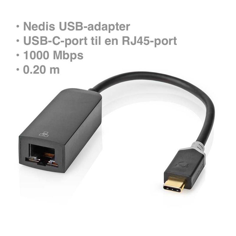 Nedis USB-adapter, USB-C-port til en RJ45-port, 1000 Mbps, 0.20 m