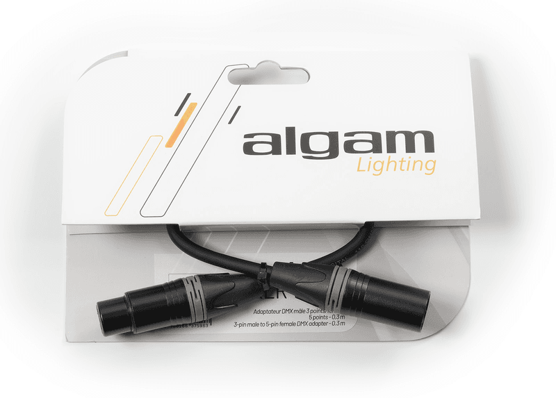 Algam ADAPT-XLR-M3F5 DMX-overgang 3pin han/5pin hun. 30cm.